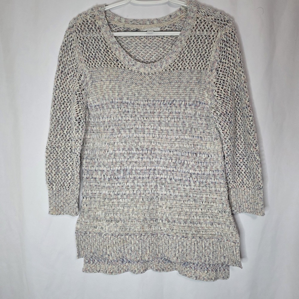 Y2K Cottagecore Pastel Speckled Knit‎ Sweater Mesh Crochet Boho Scallop Hem M